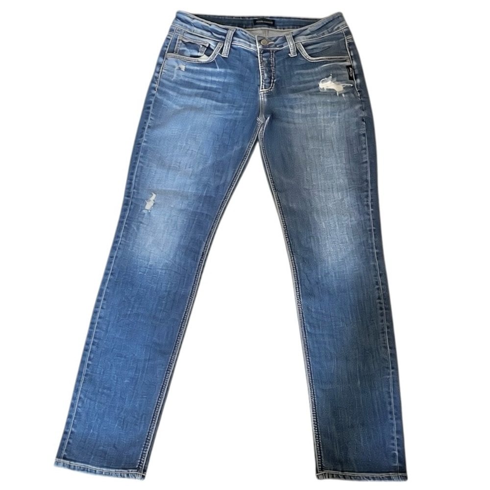 Silver Boyfriend Jeans Women's Classic Blue Straight Leg Jeans Mid-Rise 29-30/29